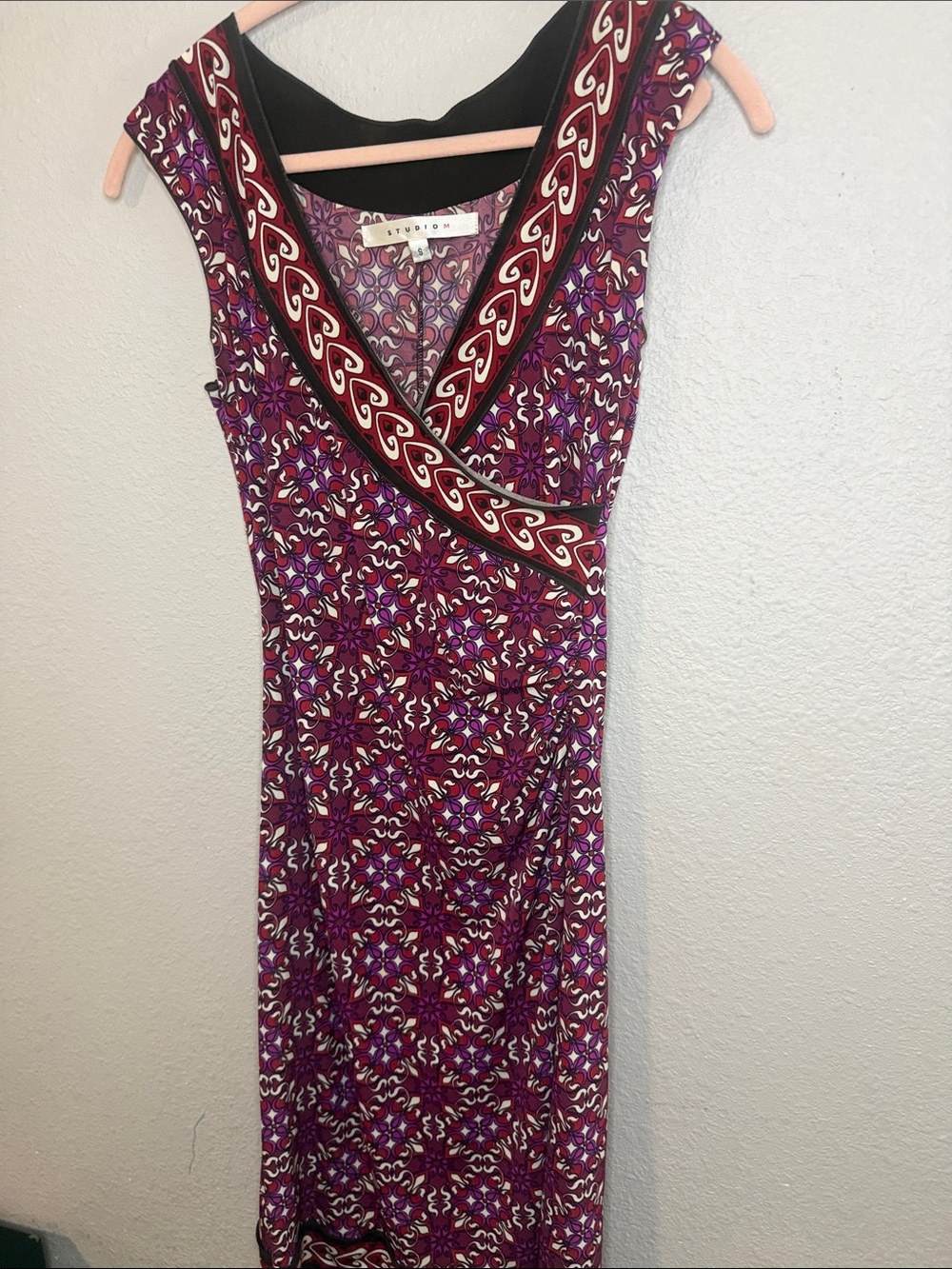 Studio M Fitted Purple Printed Wrap Maxi Dress